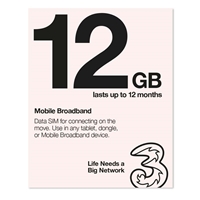 Three 3G 4G & 5G-Ready 12GB Prepaid Mobile Broadband Trio SIM Card