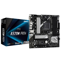 ASRock A520M PRO4 Super Alloy AMD AM4 Socket Motherboard, Micro-ATX, 4x DDR4 Slots, 1x M.2 Socket, GbE LAN, 1x D-Sub / 1x DisplayPort / 1x HDMI Port